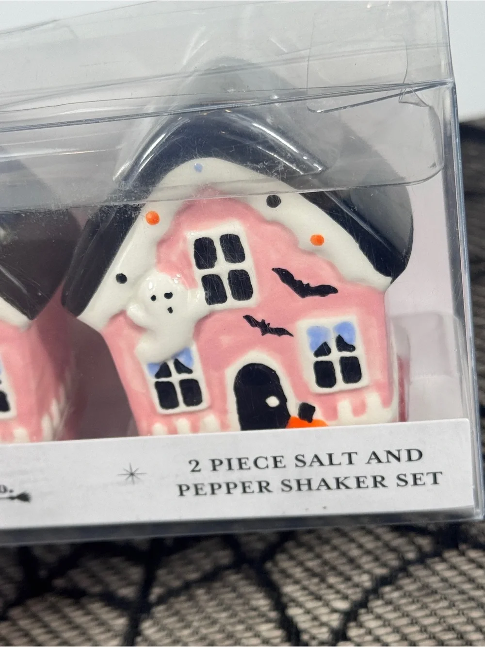 NEW Broom Co. Pink Haunted House and Ghost Halloween Salt & Pepper Shakers